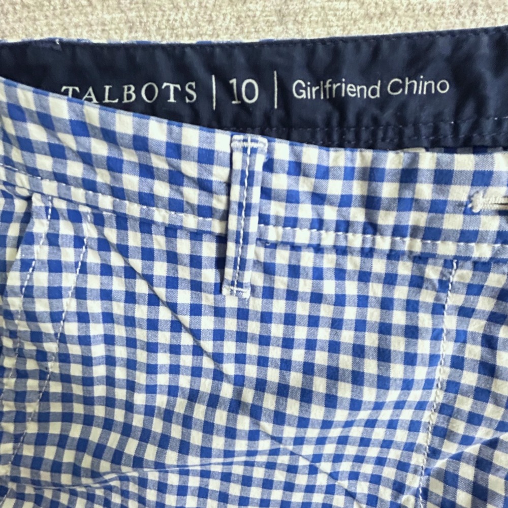 Talbots Girlfriend Chino Size 10‎ Blue White Gingham Check Ankle Panks - Picture 4 of 8